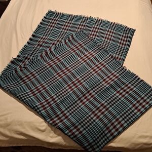 Lands' End women's plaid large square fringed scarf or shawl